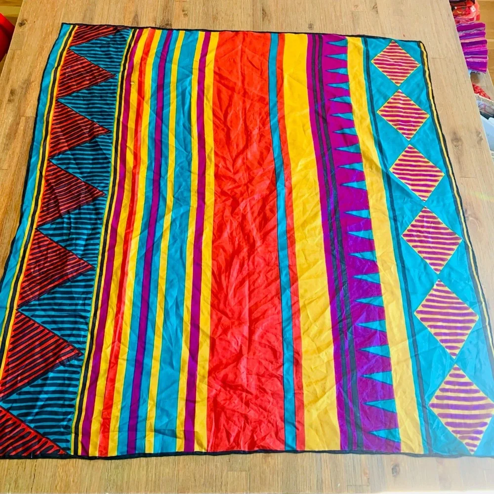 Japanese Silk Square scarf  SUNKYUNG Colorful Geometric Pattern